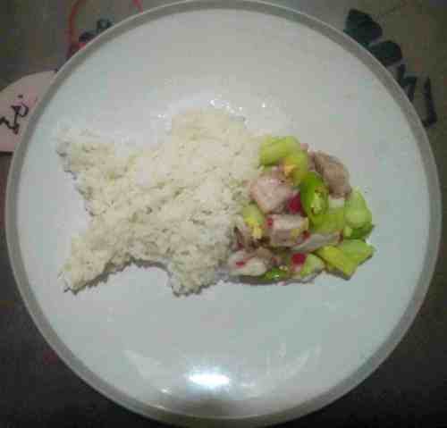 fish shaped meal with rice as body and fish with pickles formed as head